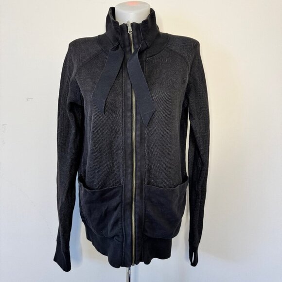 Lululemon Post Savasana Jacket Black Heathered Medium Gray Reversible Coat Sz 6 - Picture 3 of 13